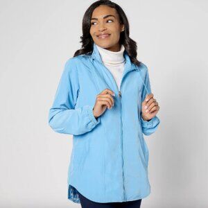 Susan Graver Hooded Windbreaker with Printed Lining , Blue Sz a633388